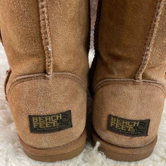 BEACH FEET Suede Sheepskin Wool Lined Classic Low Chestnut Women’s Boot Size 8 - Picture 5 of 16